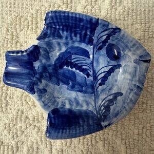 Hand-Painted Blue Fish Ceramic Dish